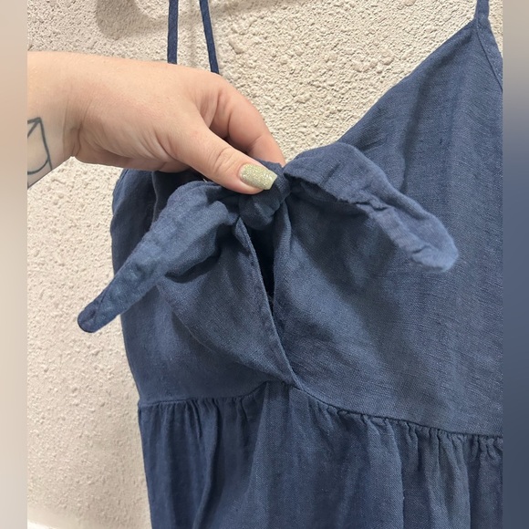 Terzo Millennio Navy Linen Tie Front Babydoll Tank Top Size L - Picture 4 of 8